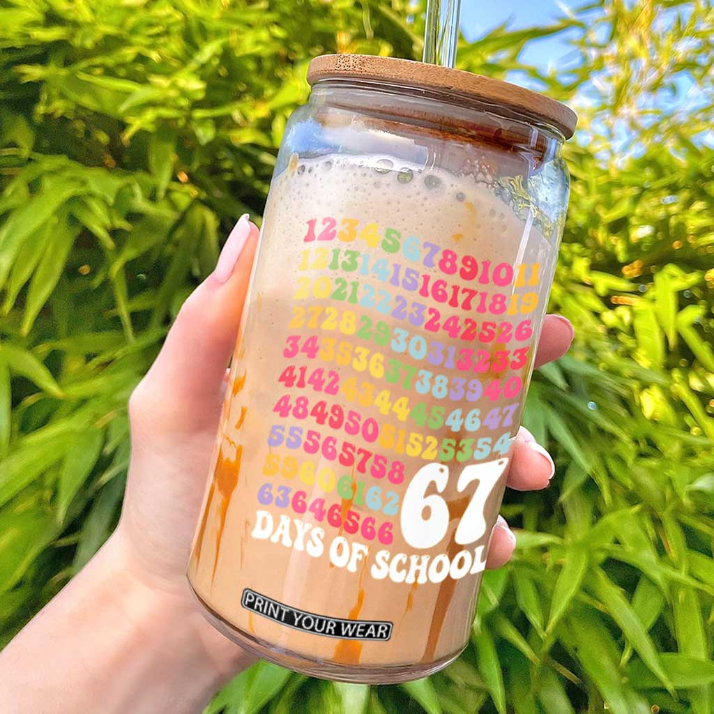 67 Days of School Glass Can Funny Six Seven Meme Teacher Student Gen Alpha Slang TS10 Black Print Your Wear