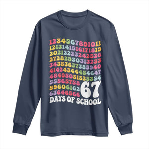 67 Days of School Long Sleeve Shirt Funny Six Seven Meme Teacher Student Gen Alpha Slang TS10 Navy Print Your Wear