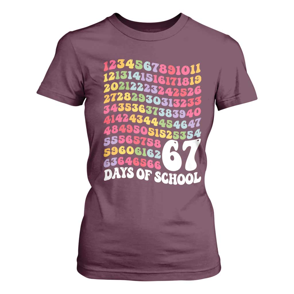 67 Days of School T Shirt For Women Funny Six Seven Meme Teacher Student Gen Alpha Slang TS10 Maroon Print Your Wear