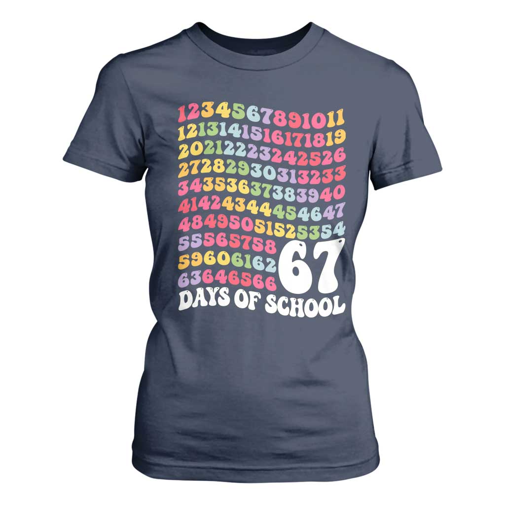 67 Days of School T Shirt For Women Funny Six Seven Meme Teacher Student Gen Alpha Slang TS10 Navy Print Your Wear
