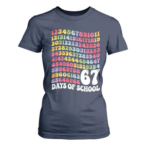 67 Days of School T Shirt For Women Funny Six Seven Meme Teacher Student Gen Alpha Slang TS10 Navy Print Your Wear
