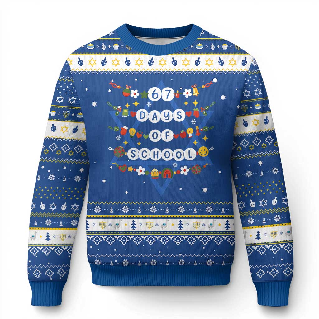 Christmas 67 Days of School Hanukkah Ugly Sweater Bracelets 6 7 Teacher Student Funny Six Seven Meme Slang TS10 Blue White Print Your Wear