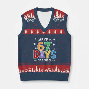 67 Days of School V-Neck Knit Sweater Vest Funny Meme Teacher Student 67th Day TS10 Navy Red Print Your Wear
