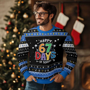 67 Days of School Hanukkah Ugly Sweater Funny Meme Teacher Student 67th Day TS10 Black Blue Print Your Wear