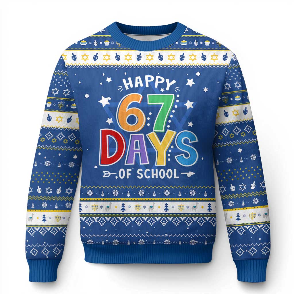 67 Days of School Hanukkah Ugly Sweater Funny Meme Teacher Student 67th Day TS10 Blue White Print Your Wear