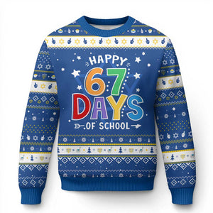 67 Days of School Hanukkah Ugly Sweater Funny Meme Teacher Student 67th Day TS10 Blue White Print Your Wear