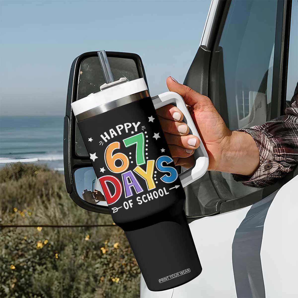 67 Days of School Tumbler With Handle Funny Meme Teacher Student 67th Day TS10 Print Your Wear