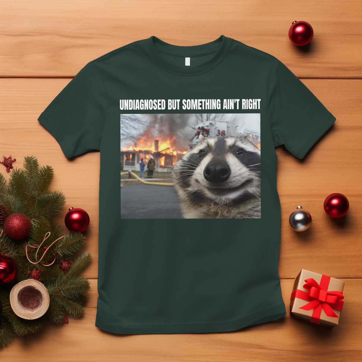 Raccoon Meme T Shirt Undiagnosed But Something Aint Right TS10 Dark Forest Green Print Your Wear