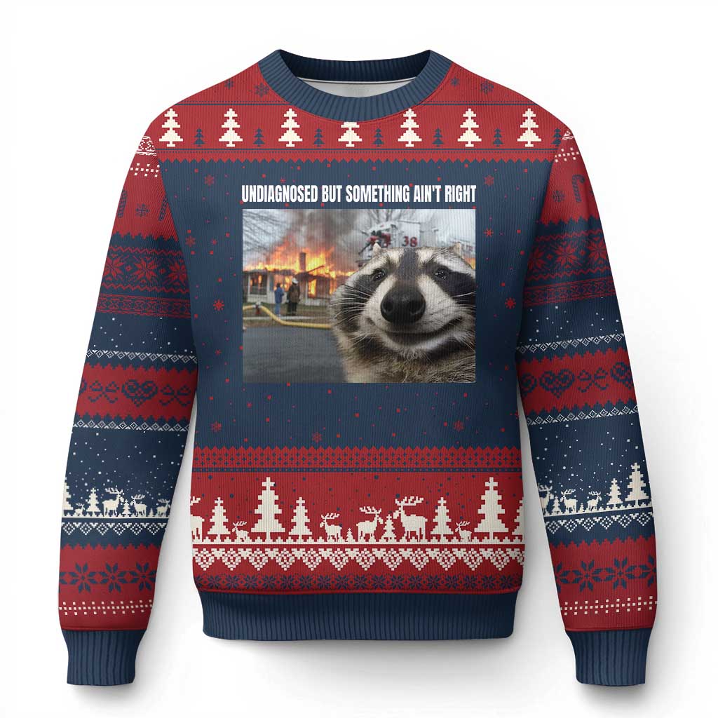 Raccoon Meme Ugly Christmas Sweater Undiagnosed But Something Aint Right TS10 Navy Red Print Your Wear