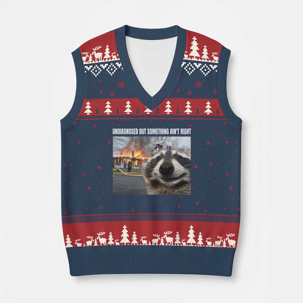 Raccoon Meme V-Neck Knit Sweater Vest Undiagnosed But Something Aint Right TS10 Navy Red Print Your Wear