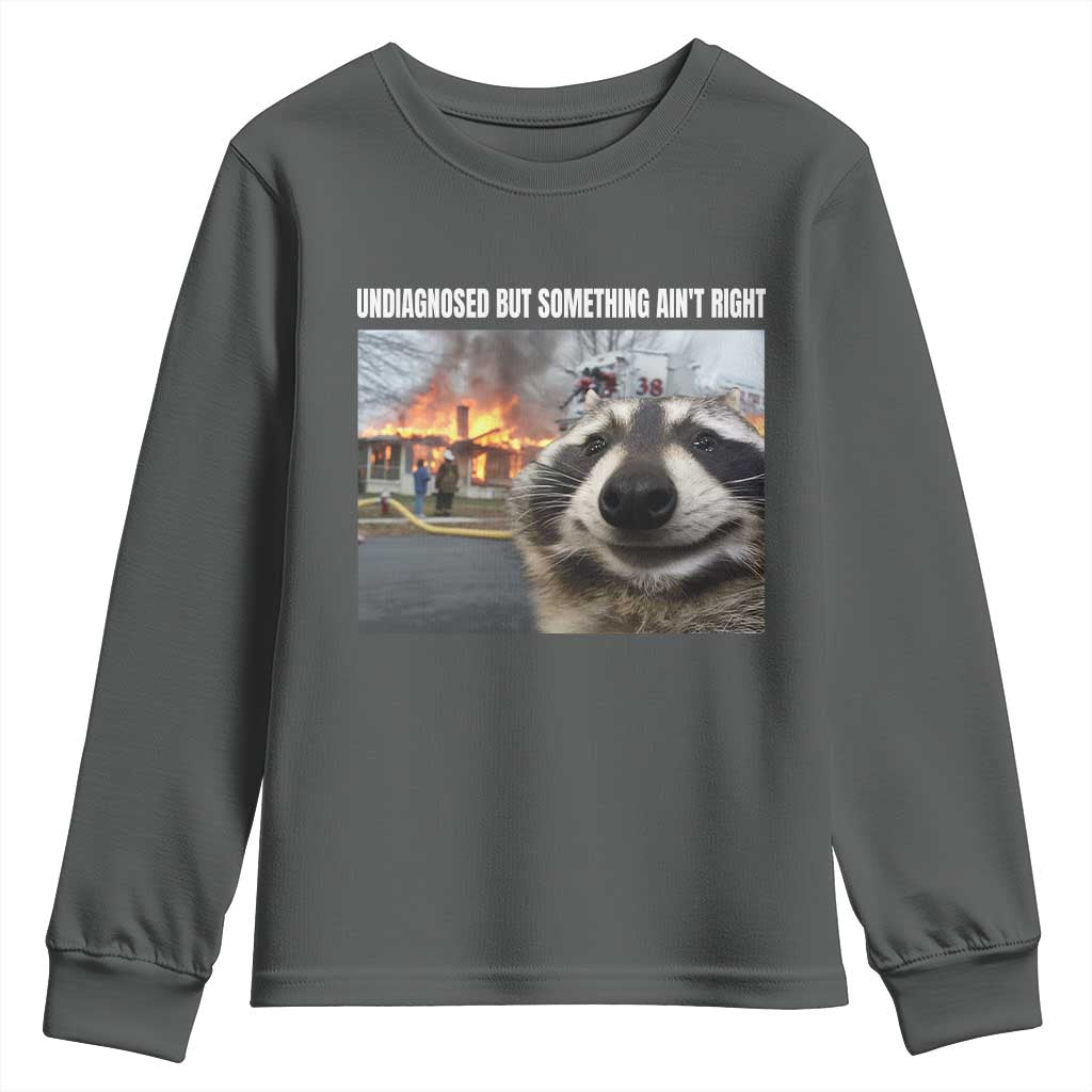 Raccoon Meme Youth Sweatshirt Undiagnosed But Something Aint Right TS10 Dark Heather Print Your Wear