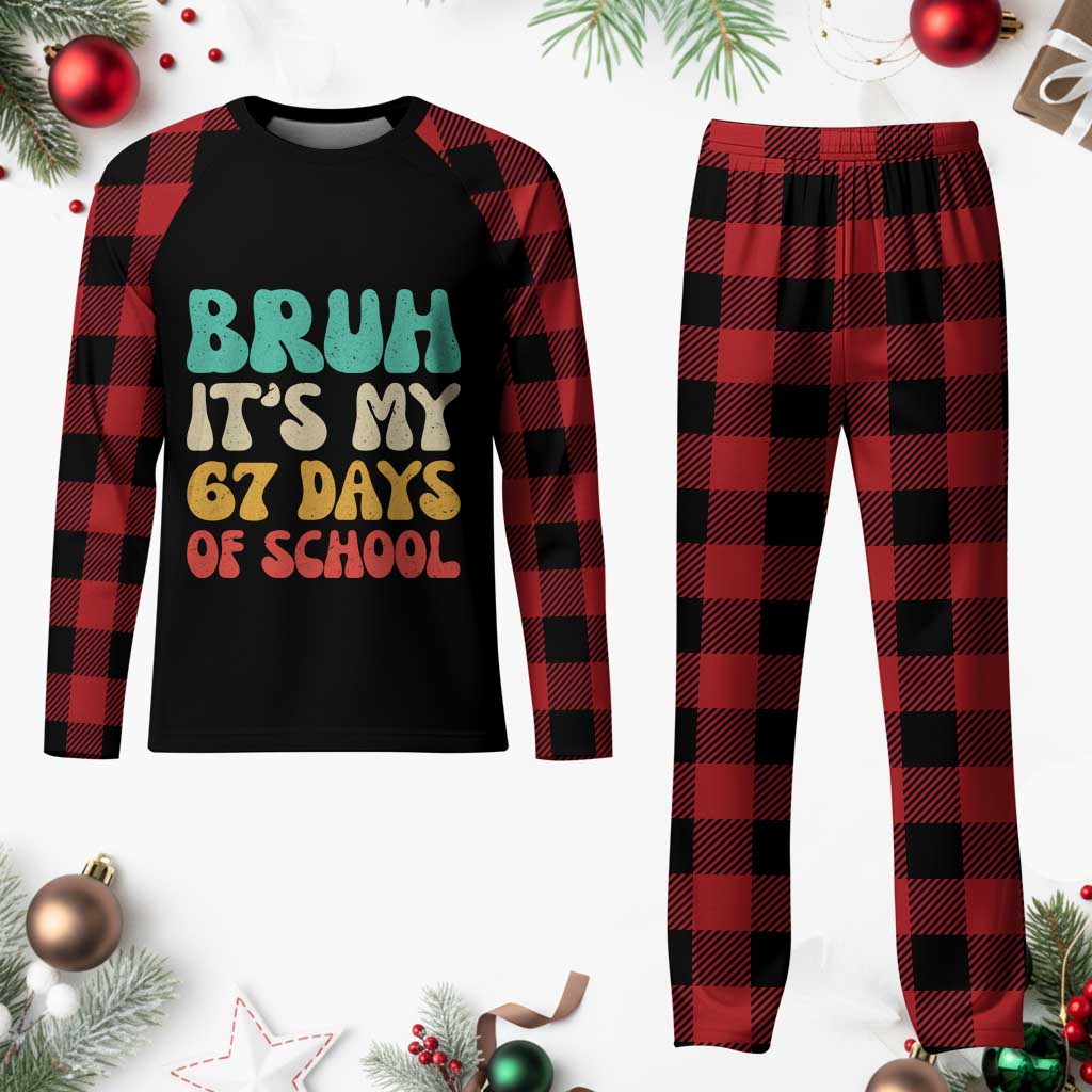 Bruh 67 Days Of School Plaid Pajama Set Funny Six Seven Meme Teacher Student 67th Day TS10 Buffalo Plaid Print Your Wear