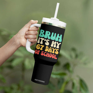 Bruh 67 Days Of School Tumbler With Handle Funny Six Seven Meme Teacher Student 67th Day TS10 Print Your Wear