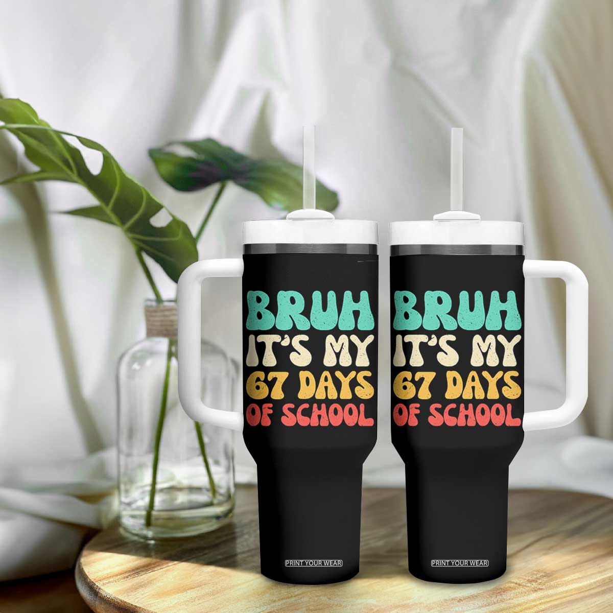 Bruh 67 Days Of School Tumbler With Handle Funny Six Seven Meme Teacher Student 67th Day TS10 Print Your Wear