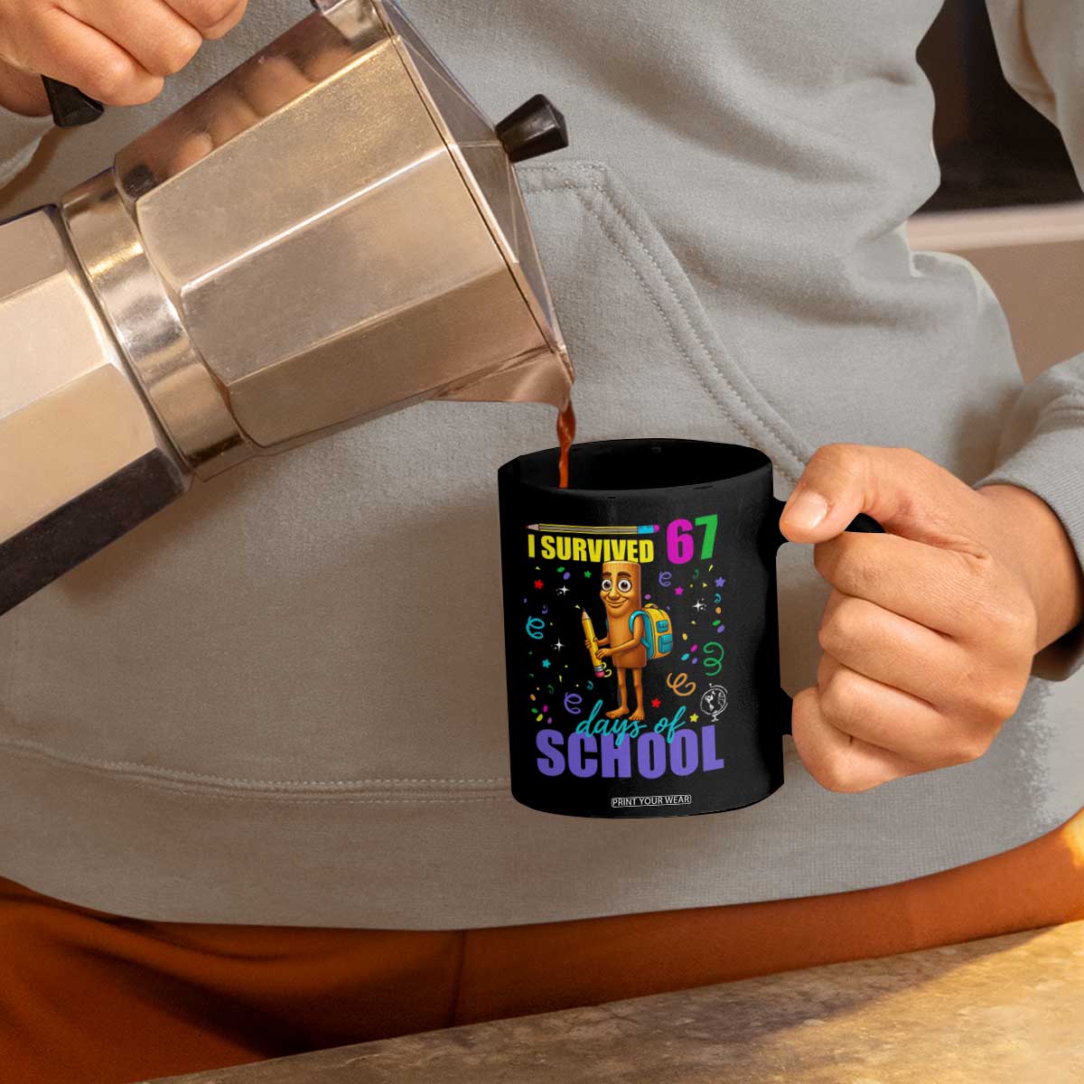 Tung Tung Tung Sahur I Survived 67 Days of School Coffee Mug Funny Six Seven 6 7 Meme Teacher Student TS10 Print Your Wear