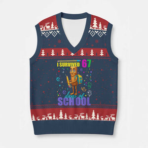 Tung Tung Tung Sahur I Survived 67 Days of School V-Neck Knit Sweater Vest Funny Six Seven 6 7 Meme Teacher Student TS10 Navy Red Print Your Wear