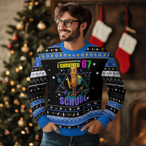 Tung Tung Tung Sahur I Survived 67 Days of School Hanukkah Ugly Sweater Funny Six Seven 6 7 Meme Teacher Student TS10 Black Blue Print Your Wear