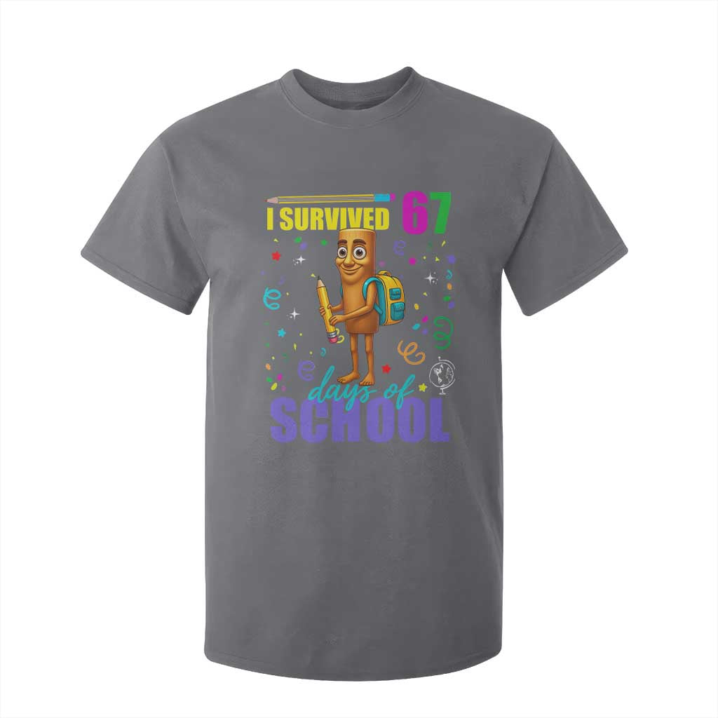 Tung Tung Tung Sahur I Survived 67 Days of School T Shirt For Kid Funny Six Seven 6 7 Meme Teacher Student TS10 Charcoal Print Your Wear