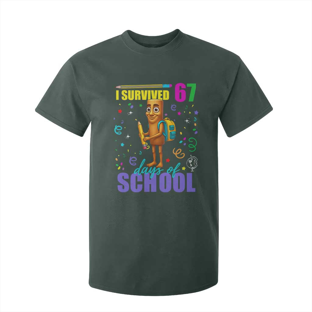 Tung Tung Tung Sahur I Survived 67 Days of School T Shirt For Kid Funny Six Seven 6 7 Meme Teacher Student TS10 Dark Forest Green Print Your Wear