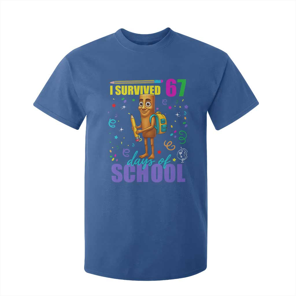 Tung Tung Tung Sahur I Survived 67 Days of School T Shirt For Kid Funny Six Seven 6 7 Meme Teacher Student TS10 Royal Blue Print Your Wear