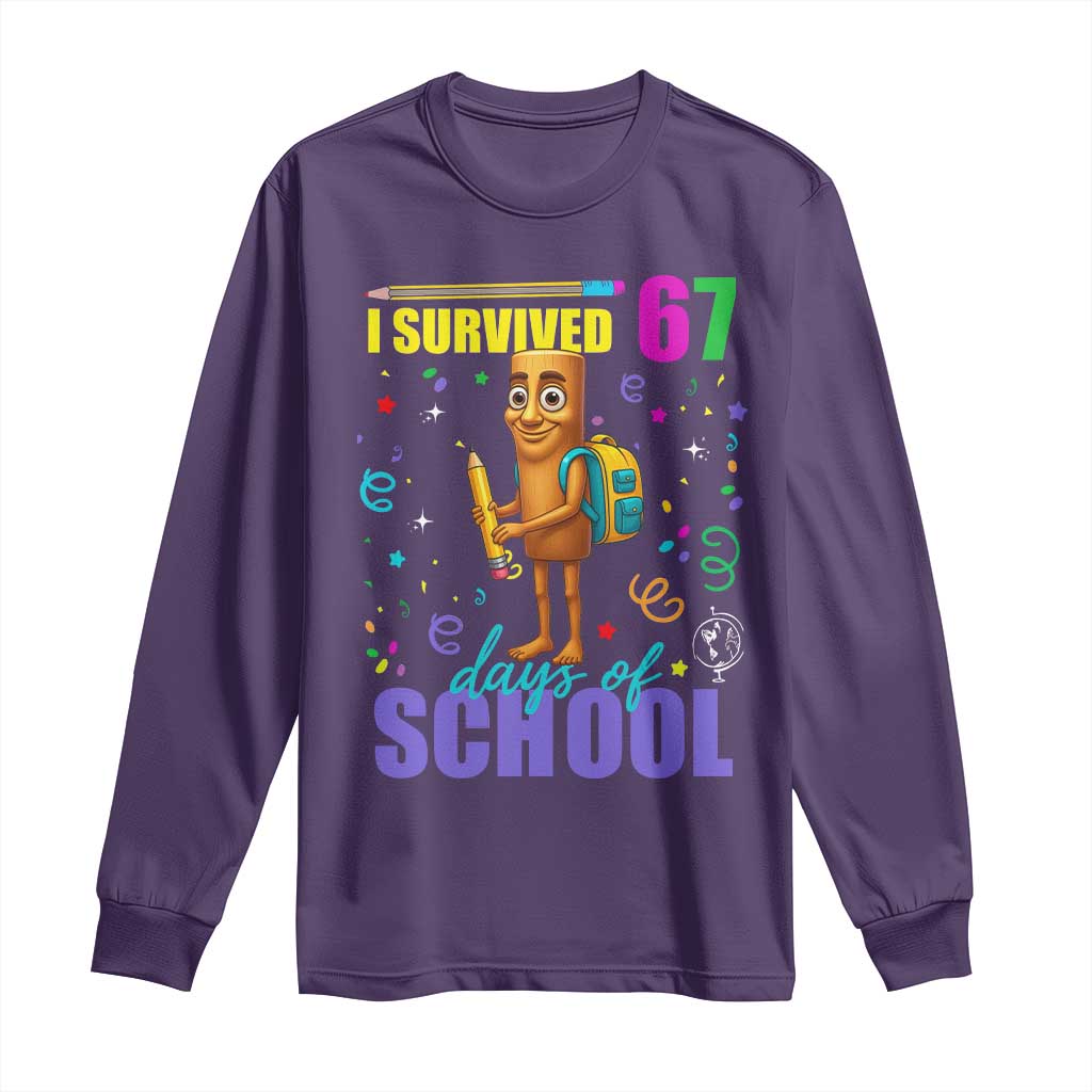 Tung Tung Tung Sahur I Survived 67 Days of School Long Sleeve Shirt Funny Six Seven 6 7 Meme Teacher Student TS10 Purple Print Your Wear