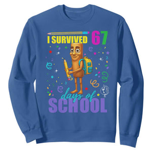 Tung Tung Tung Sahur I Survived 67 Days of School Sweatshirt Funny Six Seven 6 7 Meme Teacher Student TS10 Royal Blue Print Your Wear