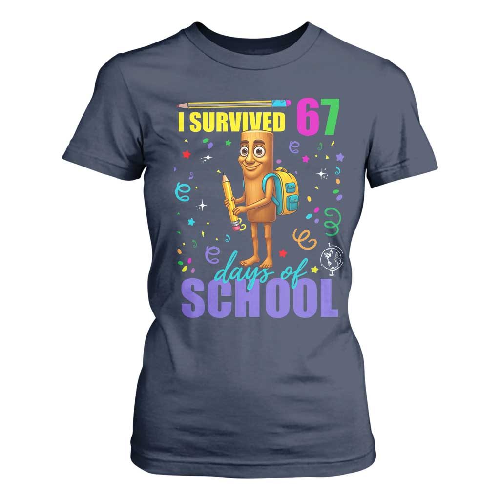 Tung Tung Tung Sahur I Survived 67 Days of School T Shirt For Women Funny Six Seven 6 7 Meme Teacher Student TS10 Navy Print Your Wear