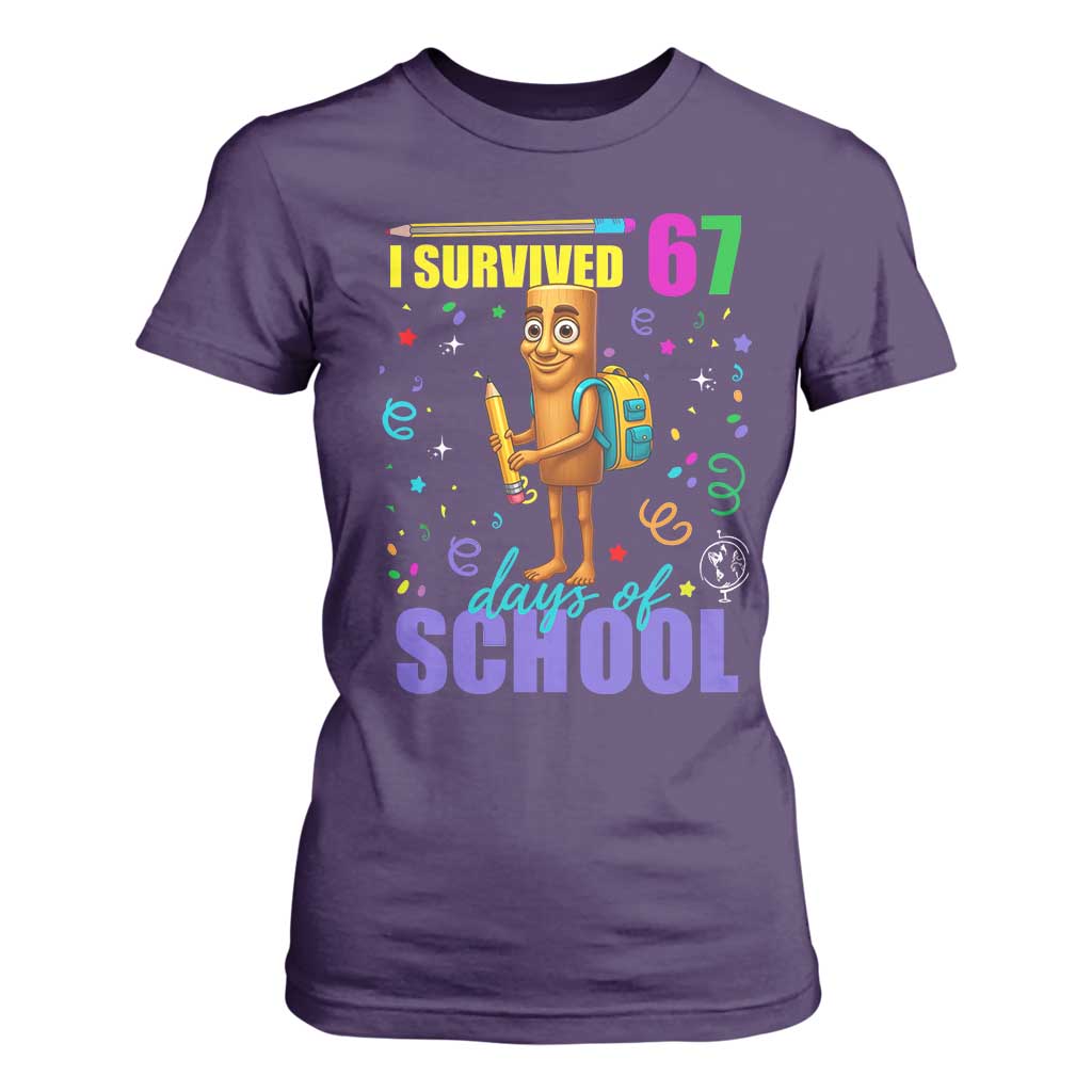 Tung Tung Tung Sahur I Survived 67 Days of School T Shirt For Women Funny Six Seven 6 7 Meme Teacher Student TS10 Purple Print Your Wear