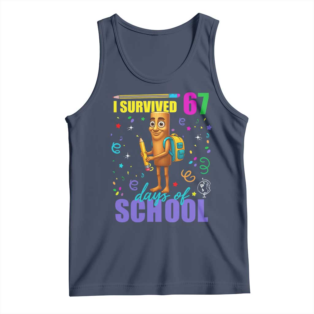 Tung Tung Tung Sahur I Survived 67 Days of School Tank Top Funny Six Seven 6 7 Meme Teacher Student TS10 Navy Print Your Wear