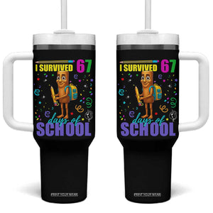 Tung Tung Tung Sahur I Survived 67 Days of School Tumbler With Handle Funny Six Seven 6 7 Meme Teacher Student TS10 One Size: 40 oz Black Print Your Wear