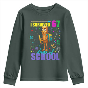 Tung Tung Tung Sahur I Survived 67 Days of School Youth Sweatshirt Funny Six Seven 6 7 Meme Teacher Student TS10 Dark Forest Green Print Your Wear