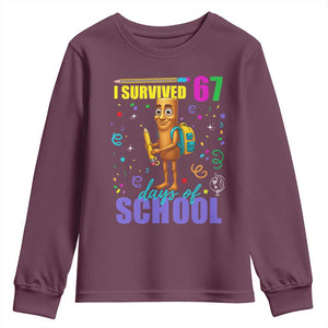 Tung Tung Tung Sahur I Survived 67 Days of School Youth Sweatshirt Funny Six Seven 6 7 Meme Teacher Student TS10 Maroon Print Your Wear