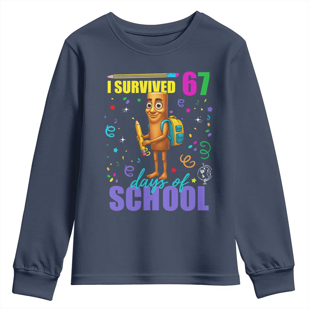 Tung Tung Tung Sahur I Survived 67 Days of School Youth Sweatshirt Funny Six Seven 6 7 Meme Teacher Student TS10 Navy Print Your Wear
