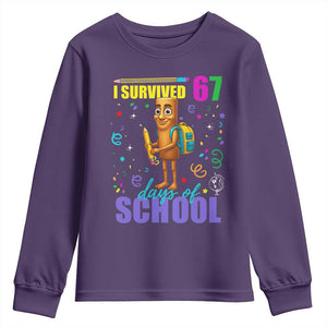 Tung Tung Tung Sahur I Survived 67 Days of School Youth Sweatshirt Funny Six Seven 6 7 Meme Teacher Student TS10 Purple Print Your Wear