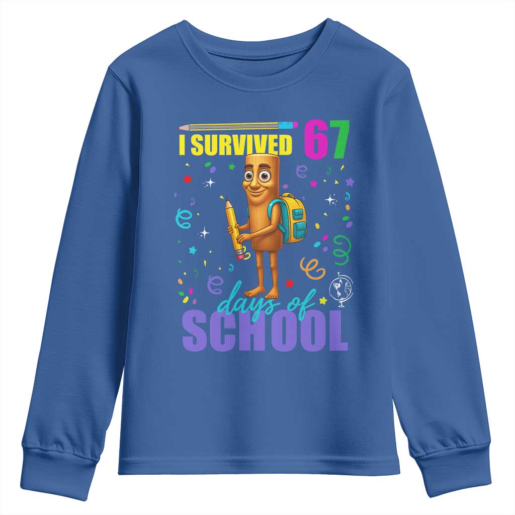 Tung Tung Tung Sahur I Survived 67 Days of School Youth Sweatshirt Funny Six Seven 6 7 Meme Teacher Student TS10 Royal Blue Print Your Wear