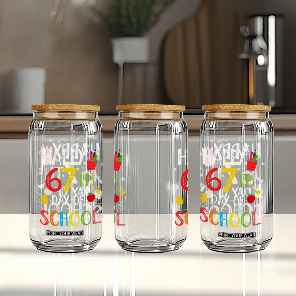67 Days of School Glass Can Happy 67th Day Of School Teachers Student Meme TS10 Print Your Wear