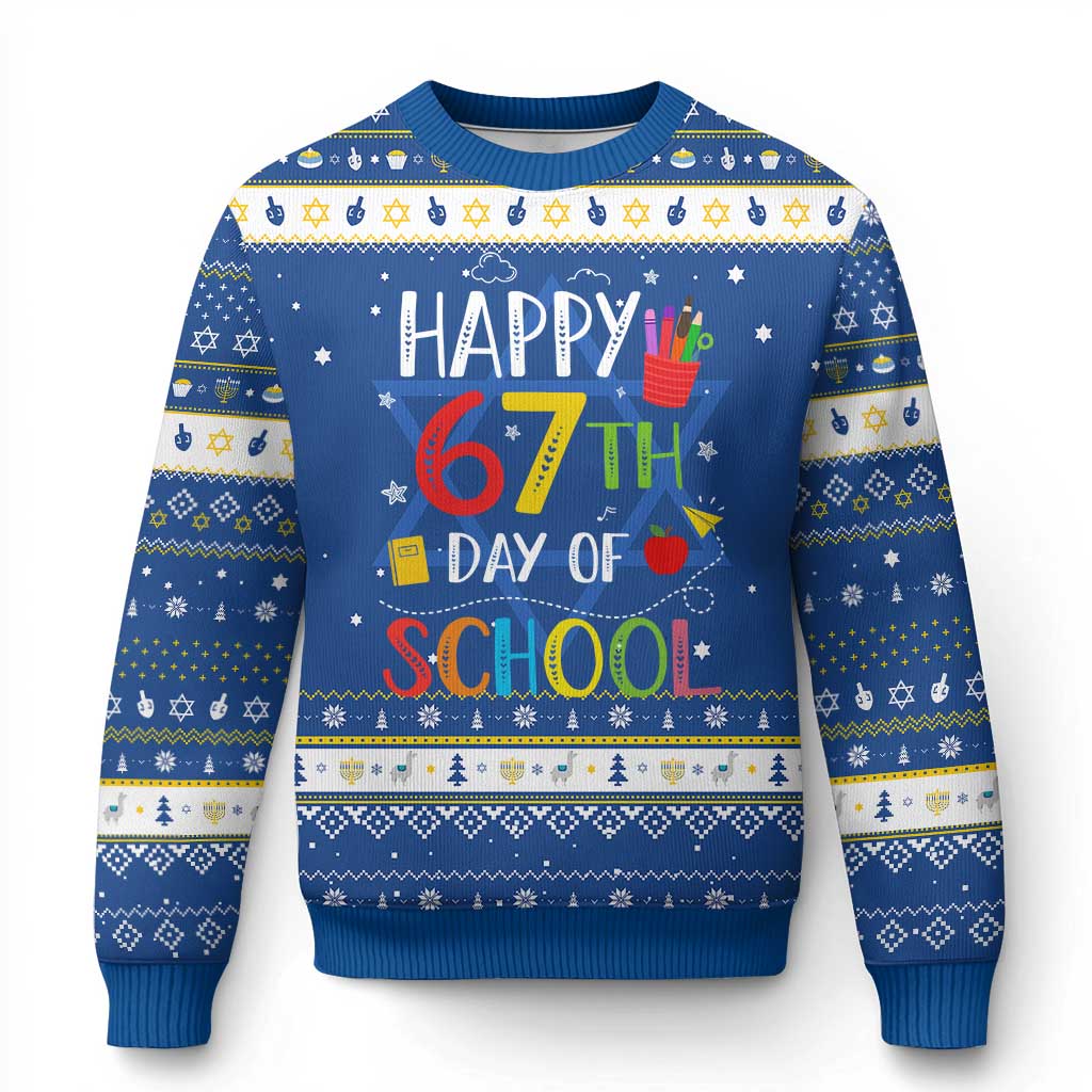 67 Days of School Hanukkah Ugly Sweater Happy 67th Day Of School Teachers Student Meme TS10 Blue White Print Your Wear