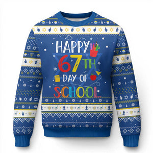 67 Days of School Hanukkah Ugly Sweater Happy 67th Day Of School Teachers Student Meme TS10 Blue White Print Your Wear