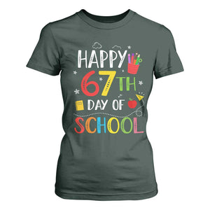 67 Days of School T Shirt For Women Happy 67th Day Of School Teachers Student Meme TS10 Dark Forest Green Print Your Wear