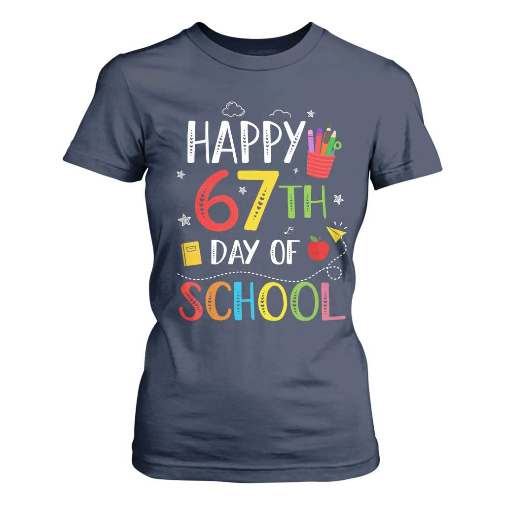 67 Days of School T Shirt For Women Happy 67th Day Of School Teachers Student Meme TS10 Navy Print Your Wear