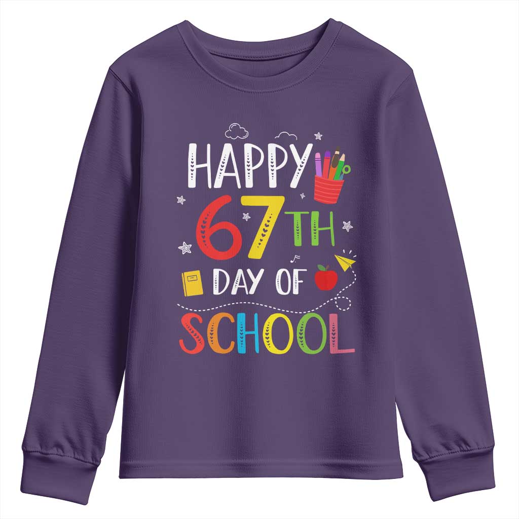 67 Days of School Youth Sweatshirt Happy 67th Day Of School Teachers Student Meme TS10 Purple Print Your Wear