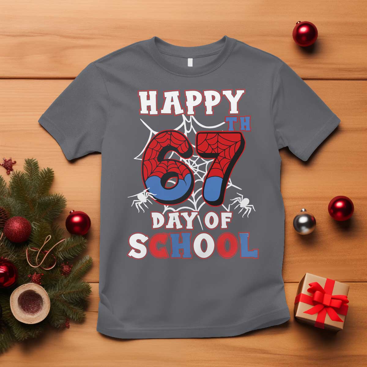 Happy 67th Day Of School T Shirt Boys Girls Spider 67 Days TS10 Charcoal Print Your Wear