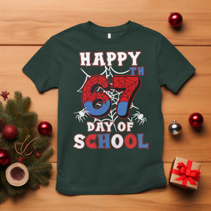 Happy 67th Day Of School T Shirt Boys Girls Spider 67 Days TS10 Dark Forest Green Print Your Wear