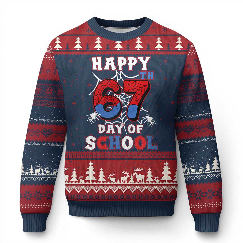 Happy 67th Day Of School Ugly Christmas Sweater Boys Girls Spider 67 Days TS10 Navy Red Print Your Wear