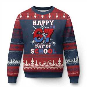 Happy 67th Day Of School Ugly Christmas Sweater Boys Girls Spider 67 Days TS10 Navy Red Print Your Wear