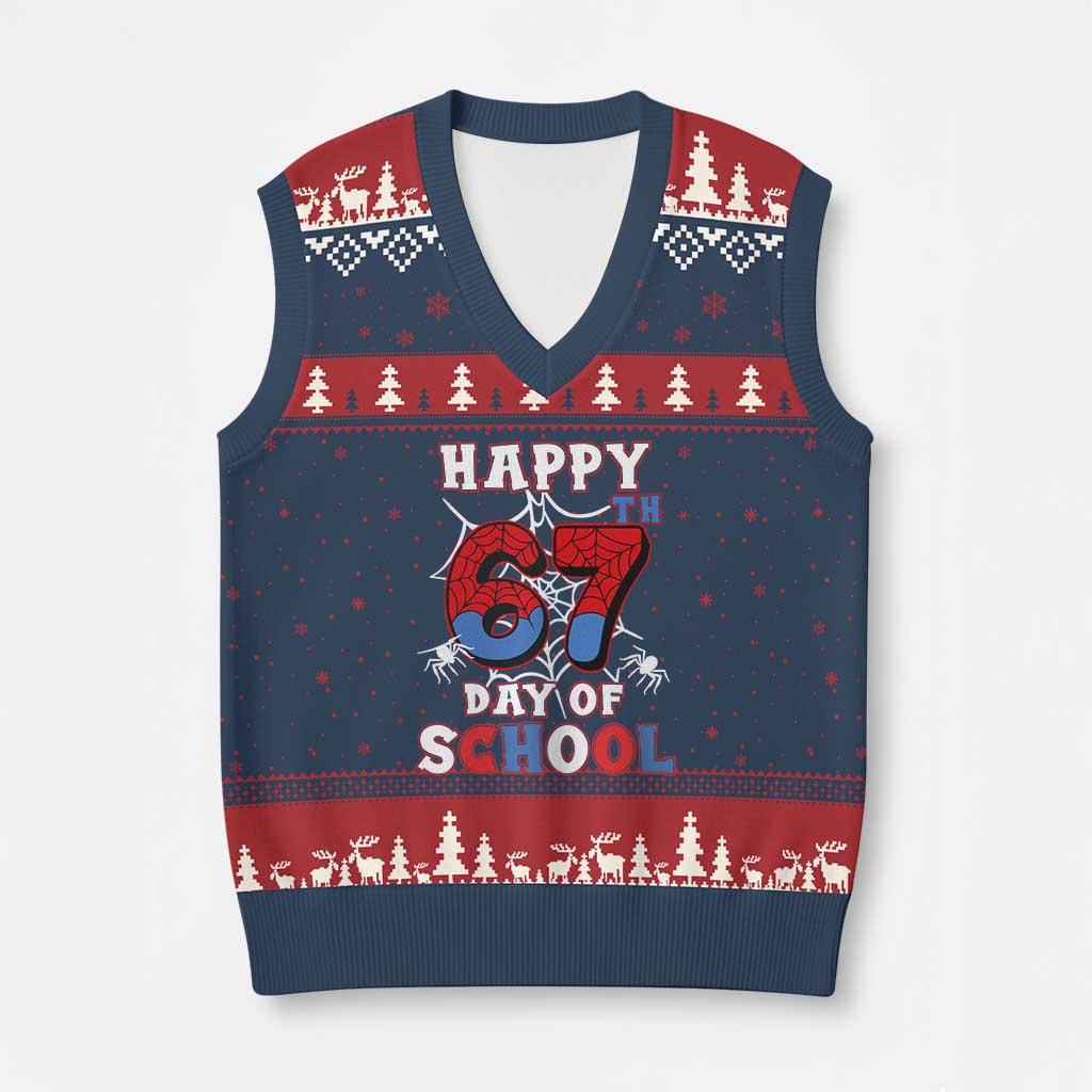 Happy 67th Day Of School V-Neck Knit Sweater Vest Boys Girls Spider 67 Days TS10 Navy Red Print Your Wear