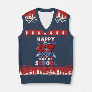 Happy 67th Day Of School V-Neck Knit Sweater Vest Boys Girls Spider 67 Days TS10 Navy Red Print Your Wear