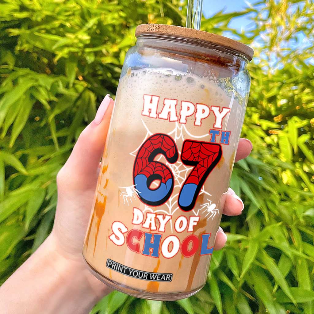 Happy 67th Day Of School Glass Can Boys Girls Spider 67 Days TS10 Black Print Your Wear