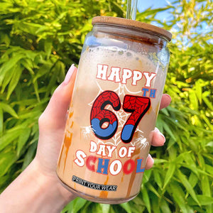 Happy 67th Day Of School Glass Can Boys Girls Spider 67 Days TS10 Black Print Your Wear