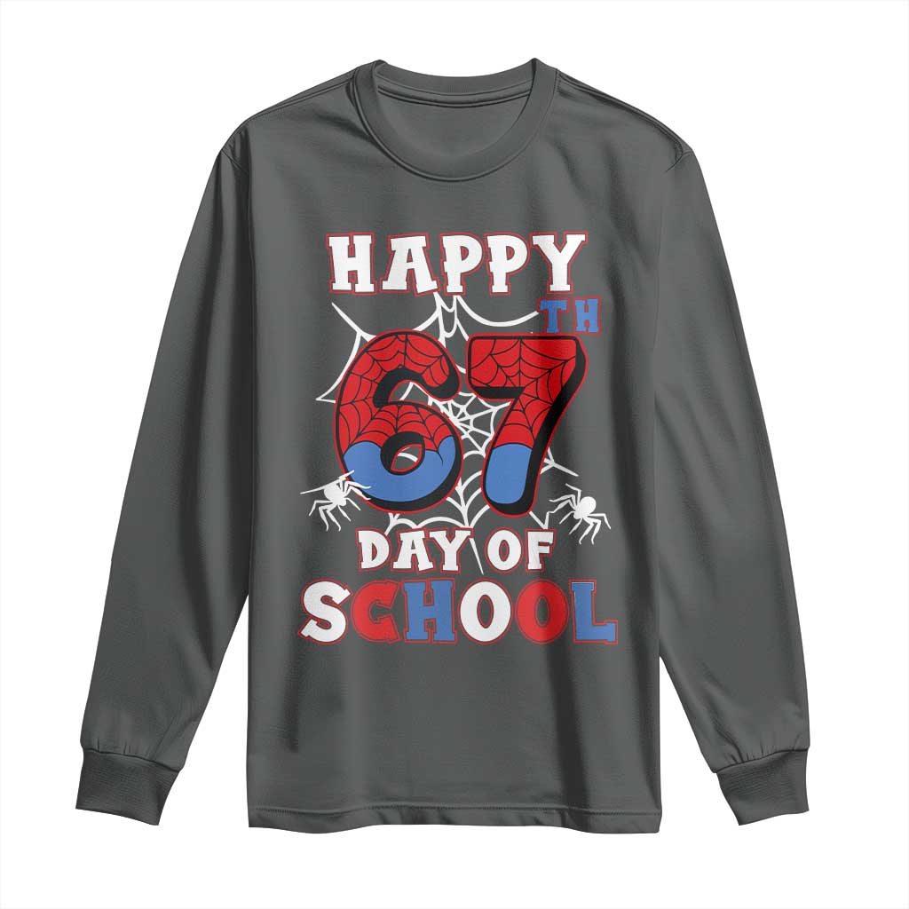 Happy 67th Day Of School Long Sleeve Shirt Boys Girls Spider 67 Days TS10 Dark Heather Print Your Wear